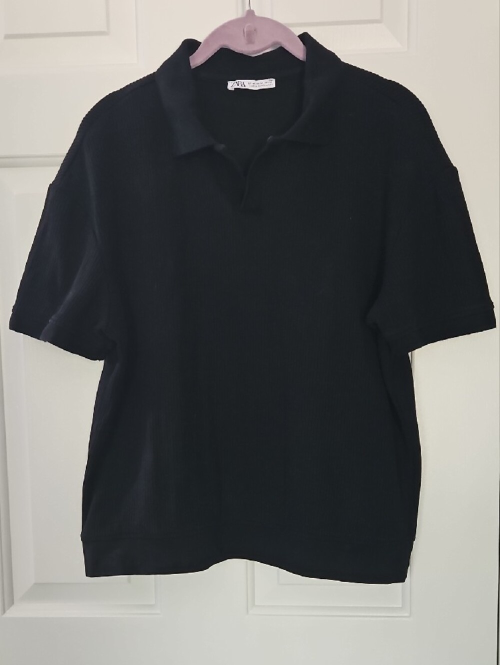 Zara Black Ribbed Short Sleeve Polo
